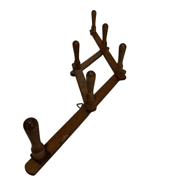 Unique small peg rack wood wooden Japan wall hanging 6-peg v-shaped expandable - Picture 3 of 9